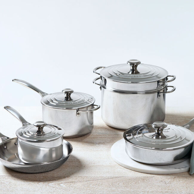 Le Creuset, Stainless Steel, Signature 10-piece Cookware Set