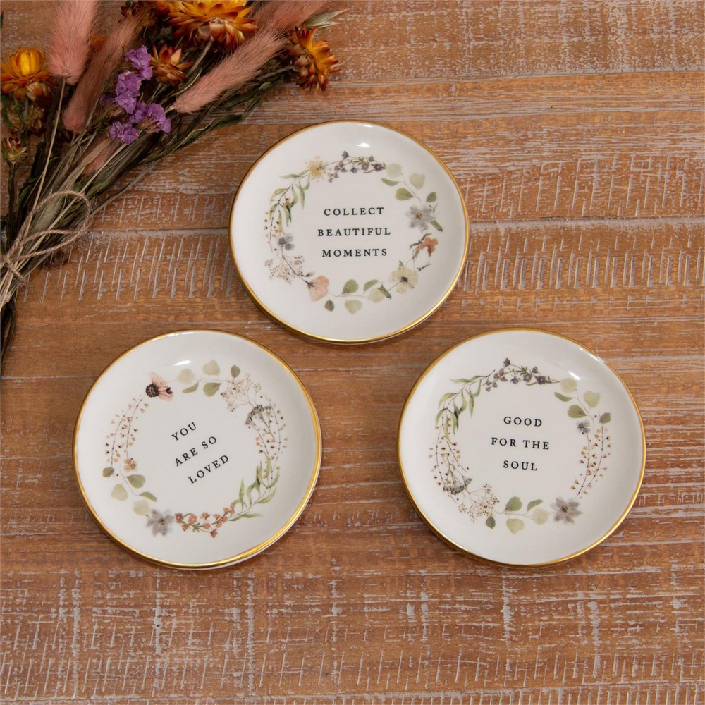 Floral Trinket Plates With Gold Rim Asst.