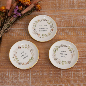 Floral Trinket Plates With Gold Rim Asst.