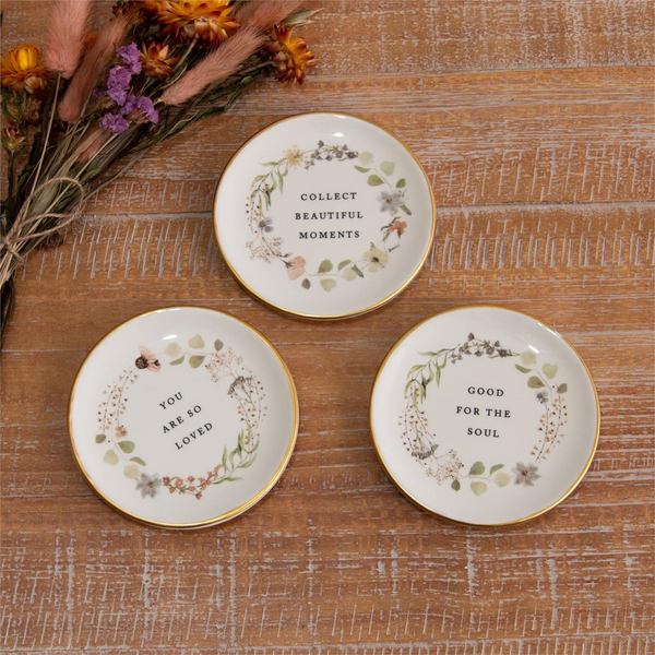 Floral Trinket Plates With Gold Rim Asst.