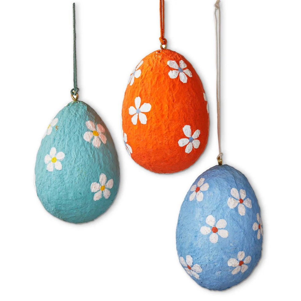 Paper Mache Flower Egg Ornament Asst.