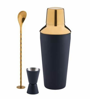 Cocktail Shaker Set Black + Gold 3 Piece