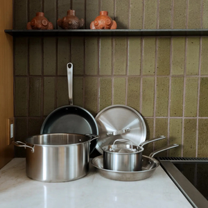 Cookware Set 6 Pc Stainless W/ Nonstick Fry Pan Made In
