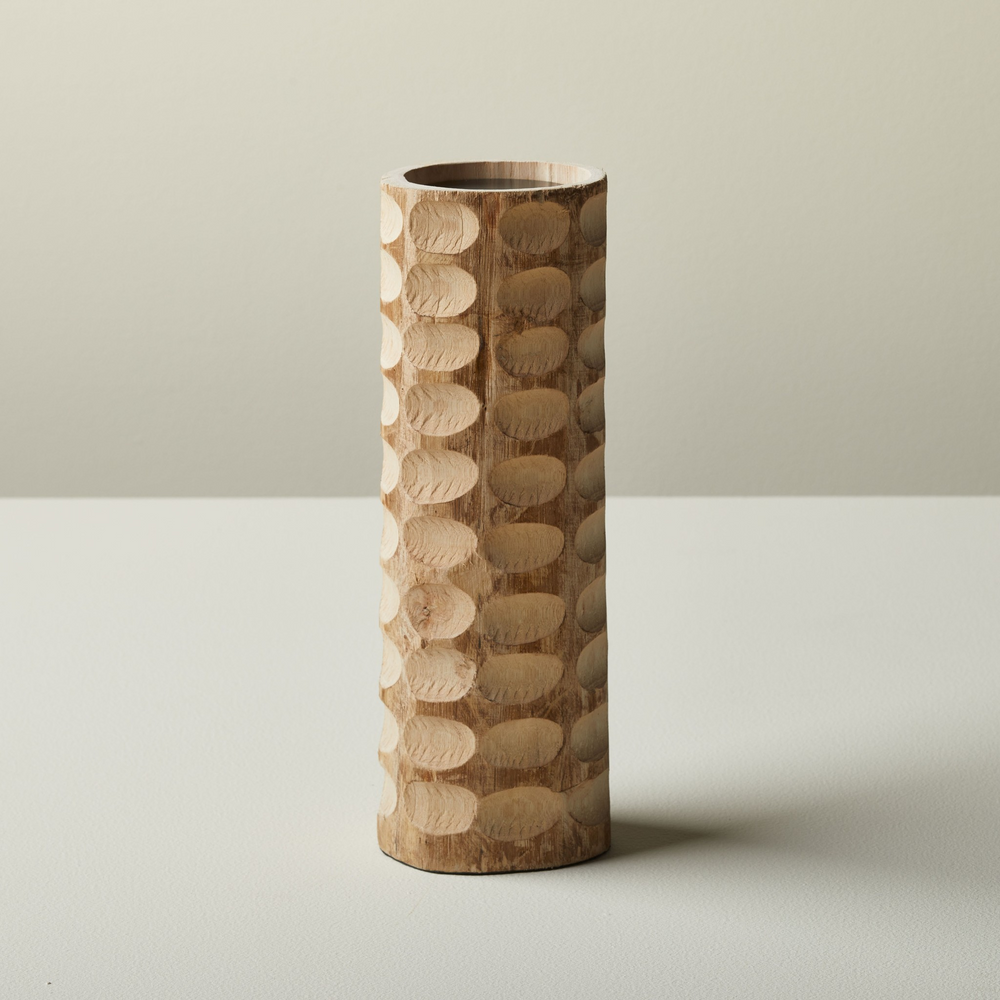 Chiseled Wood Candle Holder-Medium