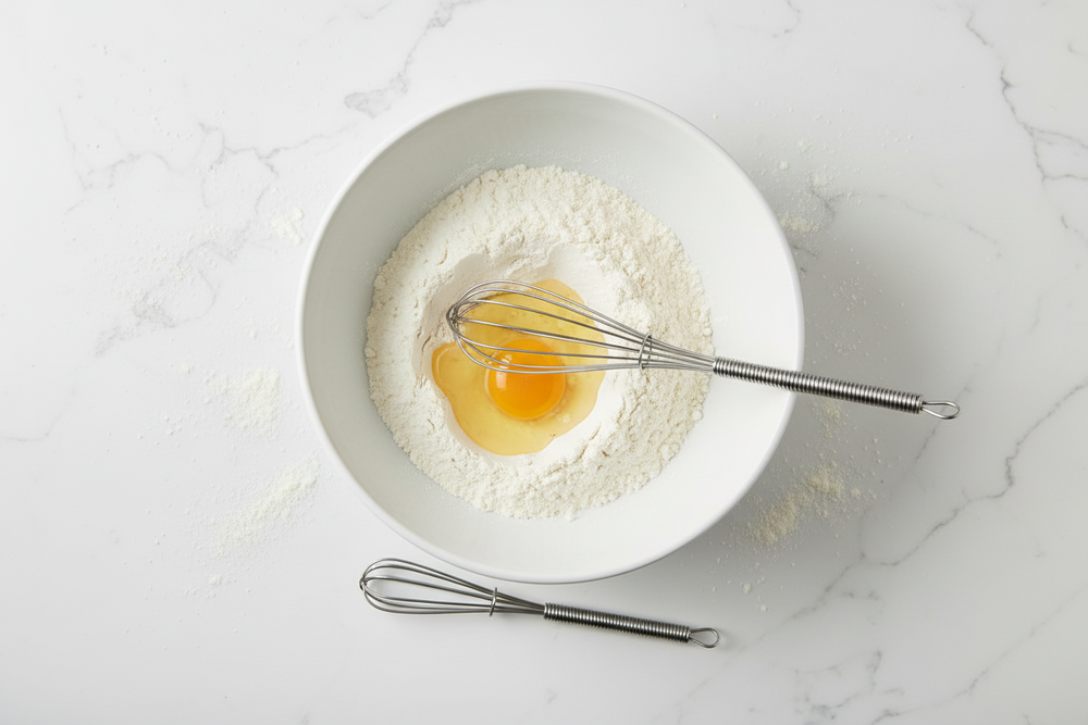 Two metal whisks with springs on a white background