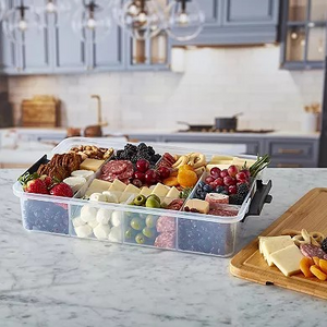 11-Compartment SnackleBox with Locking Bamboo Cutting Board Lid