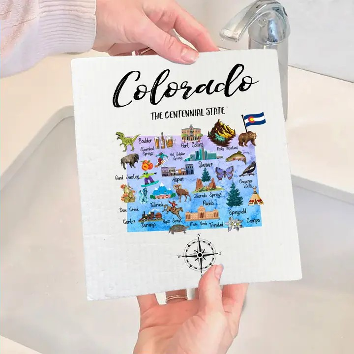 Colorado State Map Souvenir Swedish Dish Cloth