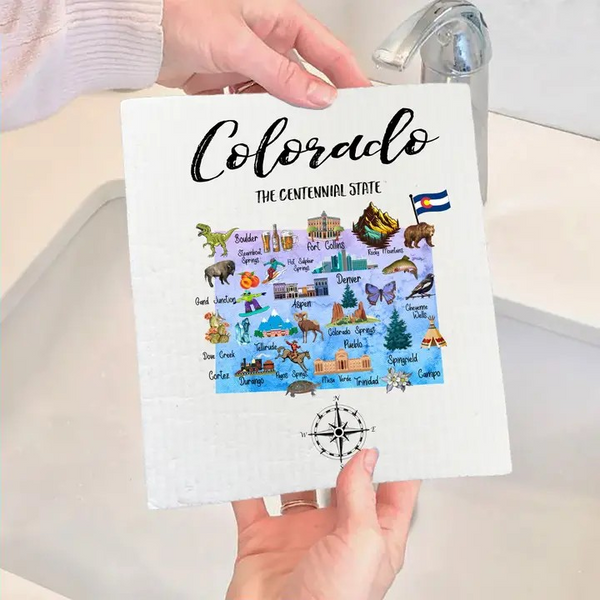Colorado State Map Souvenir Swedish Dish Cloth