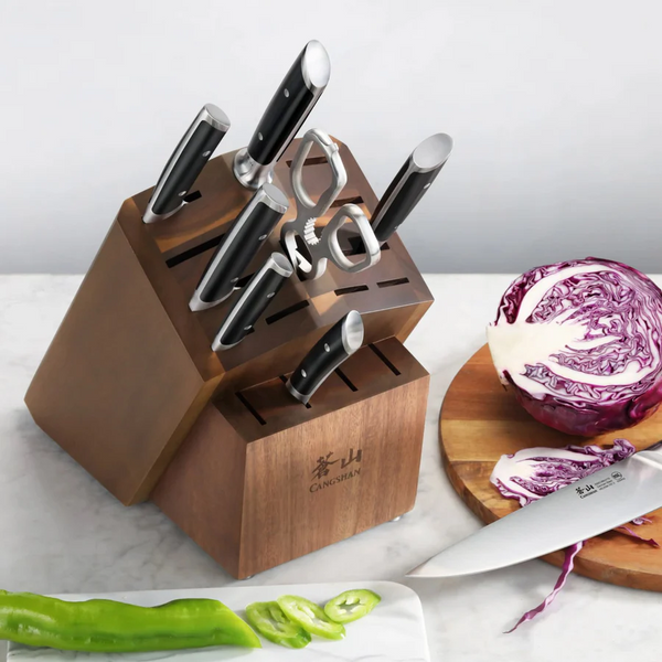Empty Knife Block, 16-Slot Organizer, Angled Top, Acacia