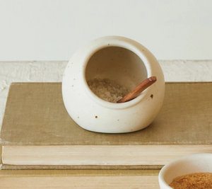 Stoneware Salt Cellar w/ Mango Wood Spoon
