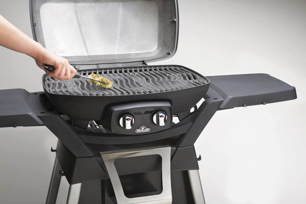 THREE SIDED GRILL BRUSH WITH BOTTLE OPENER