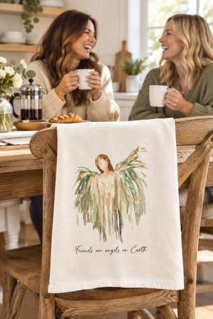 Gold Celestial Angel with Friends Quote Tea Towel