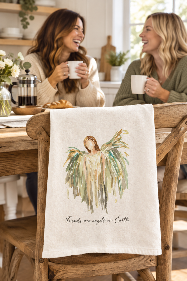 Gold Celestial Angel with Friends Quote Tea Towel