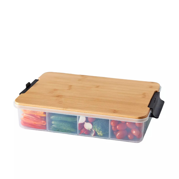 11-Compartment SnackleBox with Locking Bamboo Cutting Board Lid