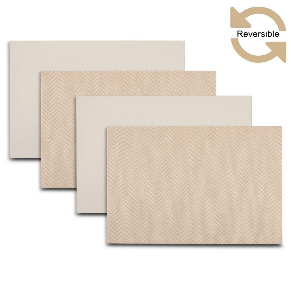 Linen Chevron Vegan Leather Reversible 2 Pattern 12" x 18" Rectangular Placemat Set Of 4 (1) (1) (1)
