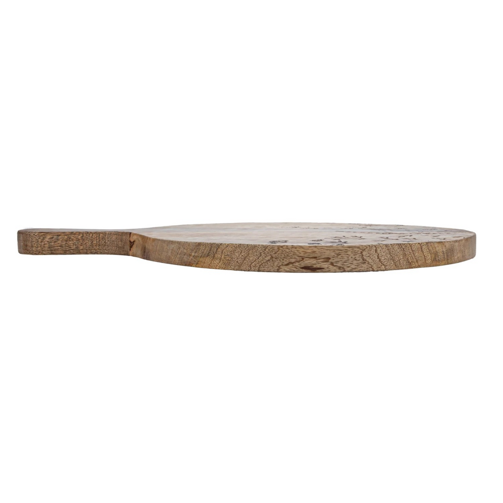 Mango Wood Cheese/Cutting Board w/ Laser Etched Botanicals & Handle