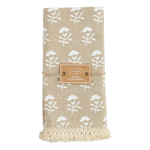 Fringe Block Print Napkin Set