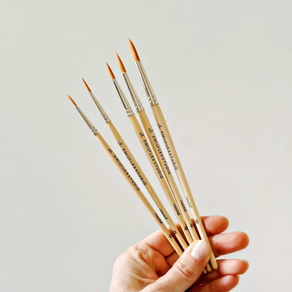 Watercolor Paintbrush Set of Five Wood Brushes