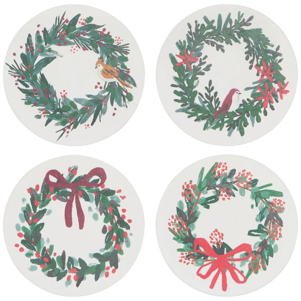 Wreaths Soak Up Christmas Coasters Set of 4