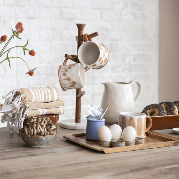 Mango Wood & Marble 6-Mug Rack