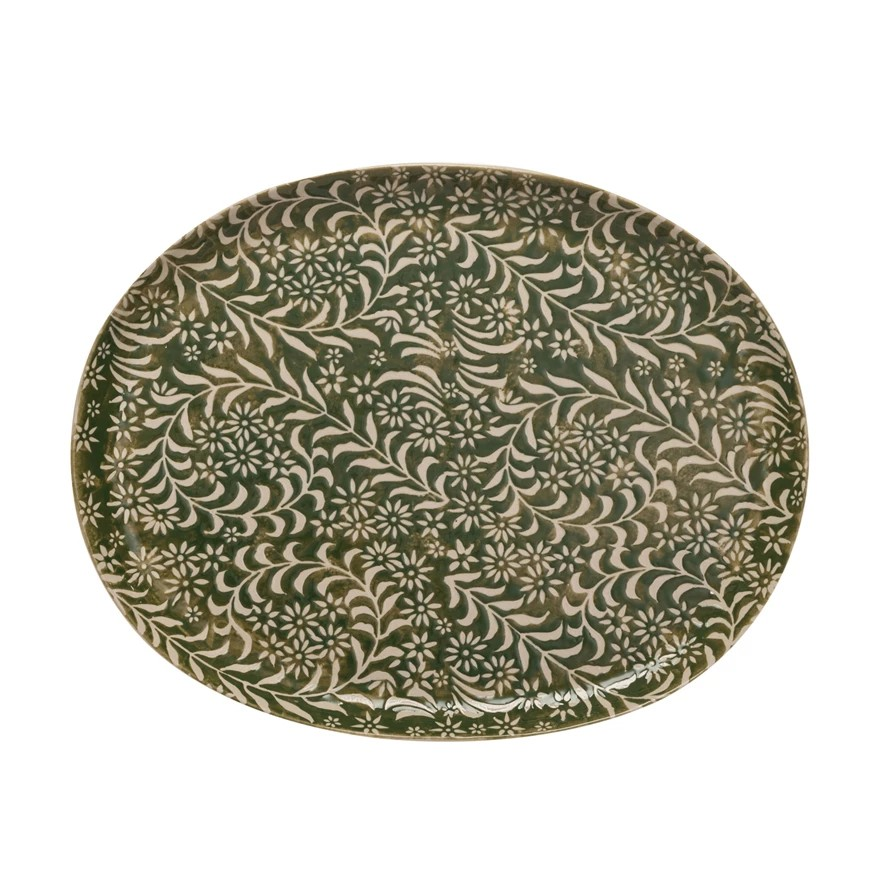 Botanical Green Stoneware Platter
