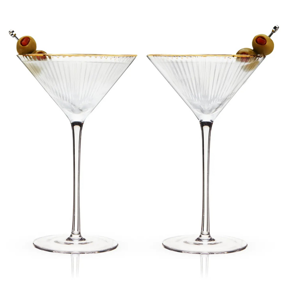 Deco Meridian Gold Rimmed Crystal Martini Glasses Set of 2