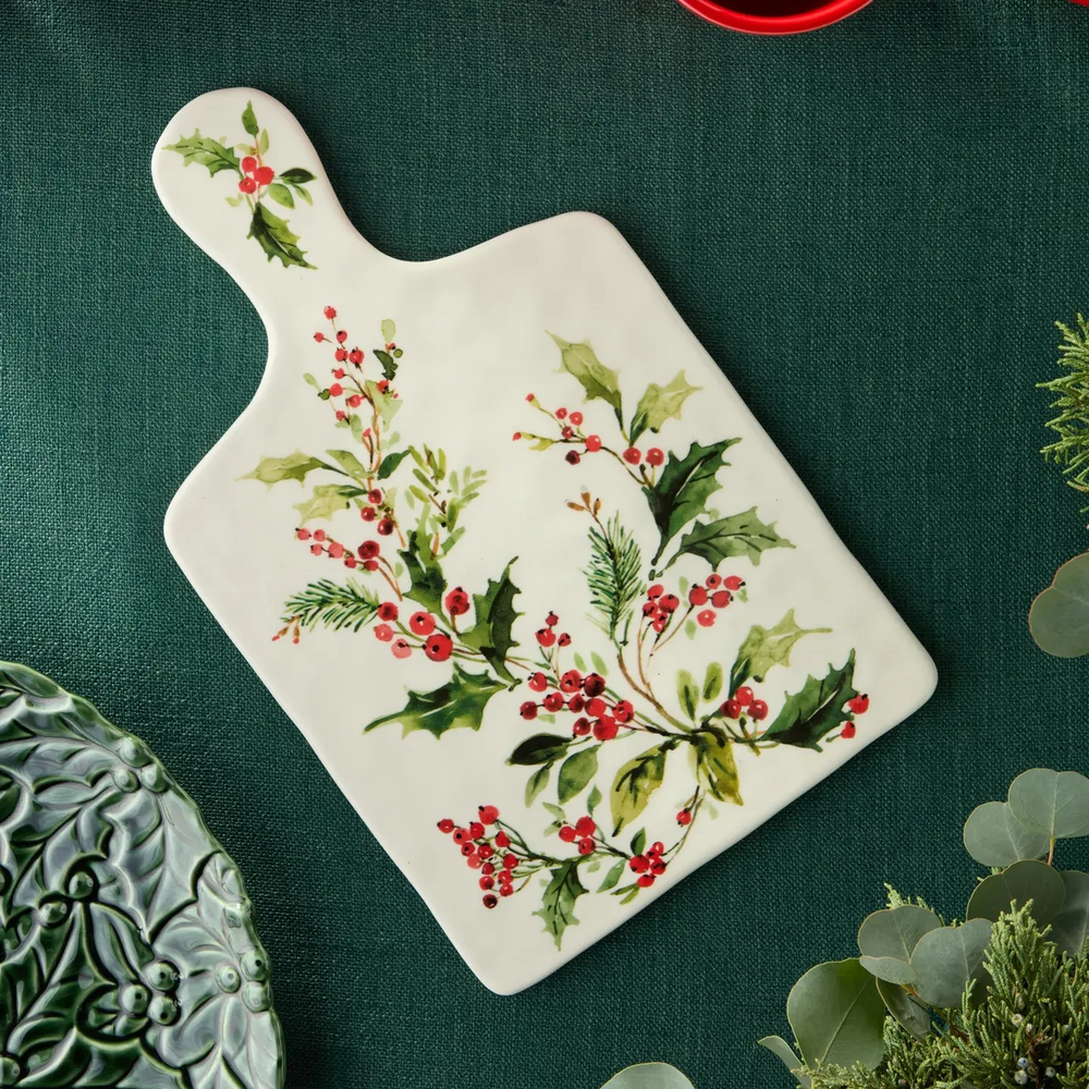 Holly and Vines Ceramic Cheese Plate