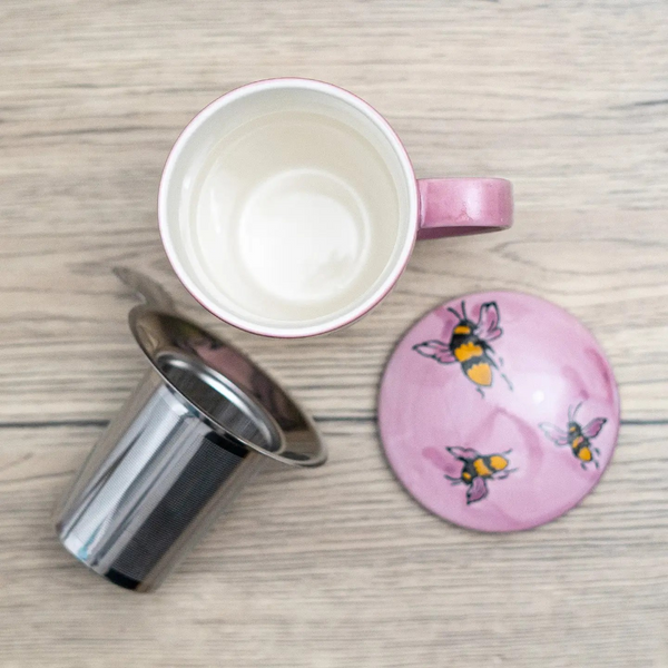 Spring Honeybee Design Tea Mug with Lid and Infuser For Loose Leaf Tea