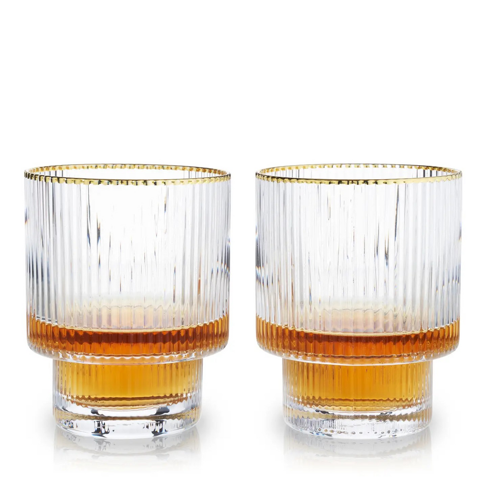 Deco Meridian Gold Rimmed Whiskey Crystal Tumblers - Set of 2