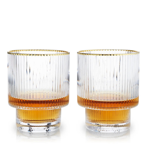 Deco Meridian Gold Rimmed Whiskey Crystal Tumblers - Set of 2