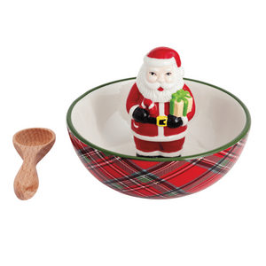 Holiday Tartan Candy Dish - Choose Either Santa or Snowman