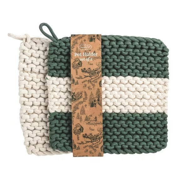 White & Green Potholder Set - 2 Different Styles to Choose from