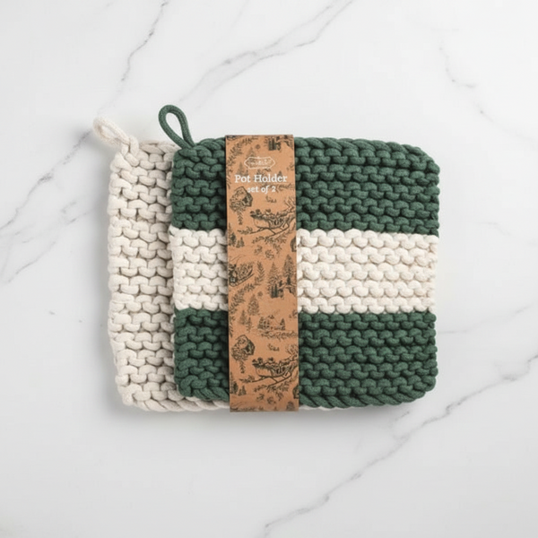 White & Green Potholder Set - 2 Different Styles to Choose from