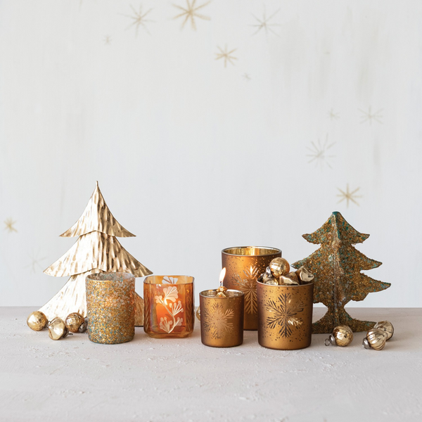 Snowflake Etched Mercury Glass Votive Holder - Available in 2 Sizes