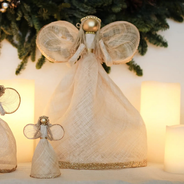 Natural and Gold Sinamay Angel Tree Topper 14"