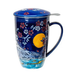 Fuji Mountain Design Tea Mug with Lid and Infuser For Loose Leaf Tea