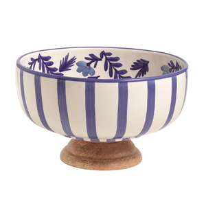 Blue Floral Vine Pedestal Bowl