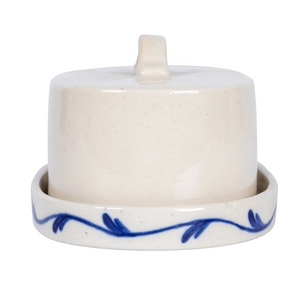 Hand-Painted Stoneware Butter Dish with Flower