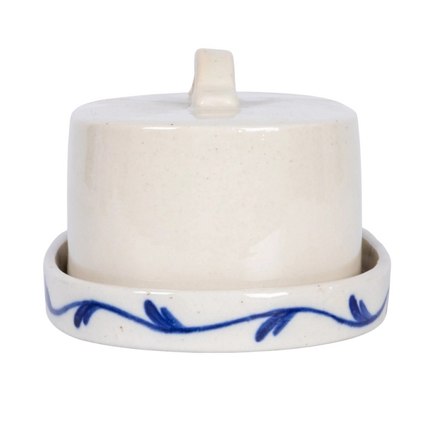 Hand-Painted Stoneware Butter Dish with Flower