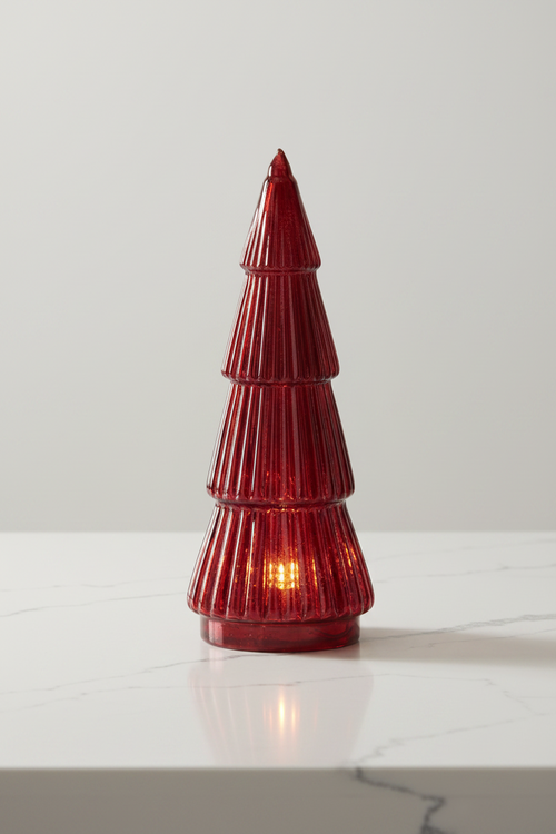Red Ribbed Mercury Glass LED Tree - Available in 3 Sizes