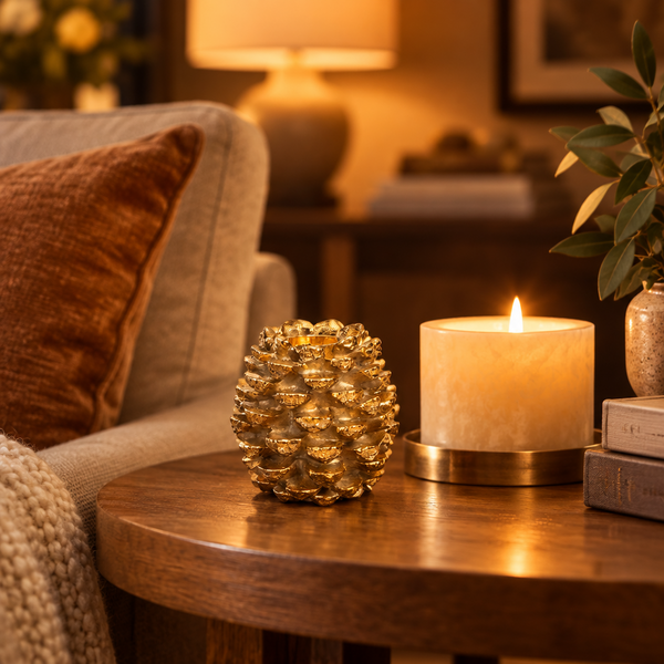 Golden Pinecone Pillar Holder