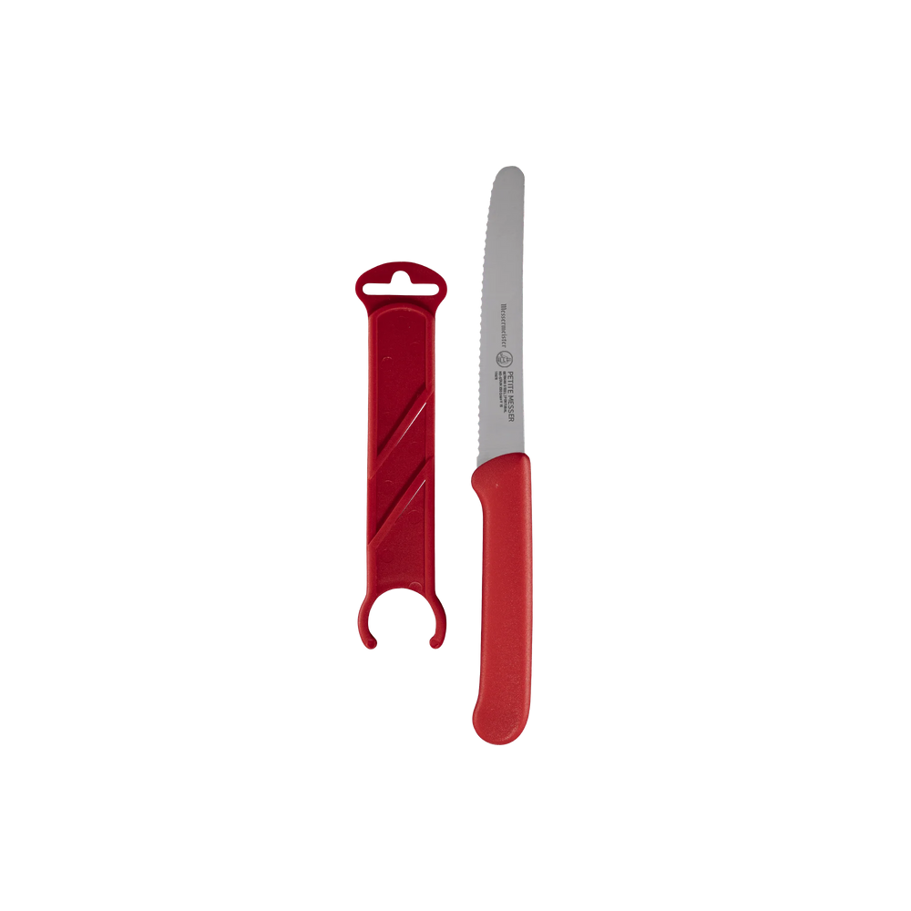 Red Serrated Tomato Knife with Matching Sheath - 4.5"