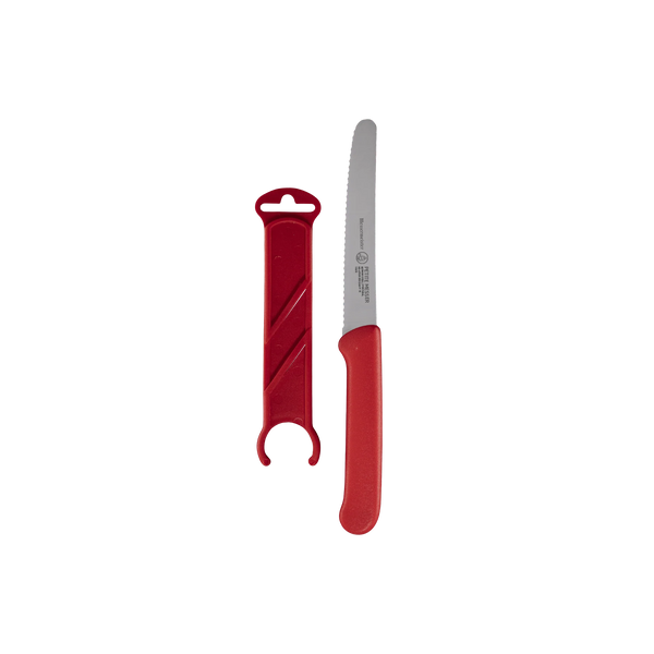 Red Serrated Tomato Knife with Matching Sheath - 4.5"