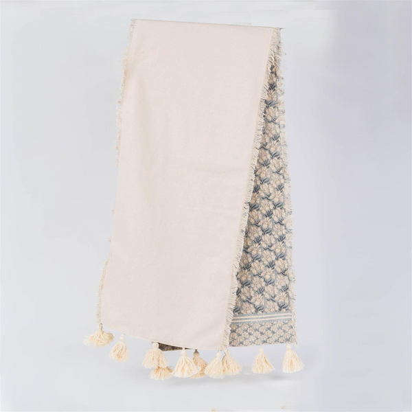 Windward Blue Block Print Runner With Tassels 72"