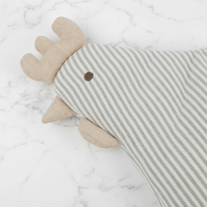Striped fabric with a chicken head design on a white background