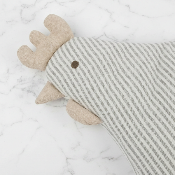 Striped fabric with a chicken head design on a white background