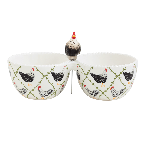 Rooster Double Tidbit Dish