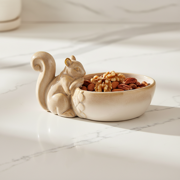 Cream Reactive Glaze Squirrel Bowl
