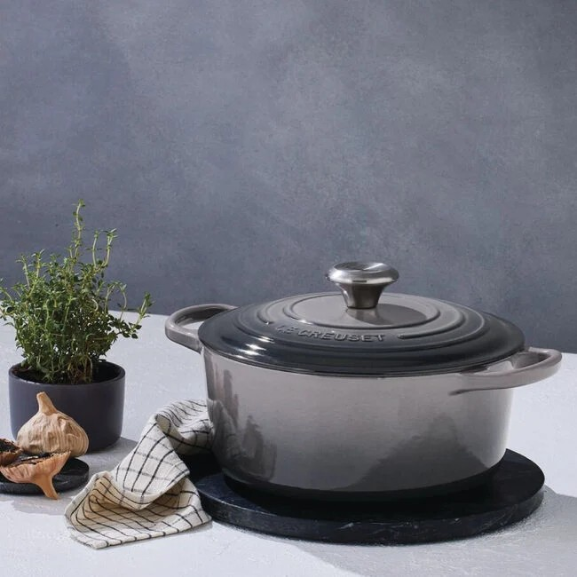 Oyster Le Creuset Dutch Oen on a trivet