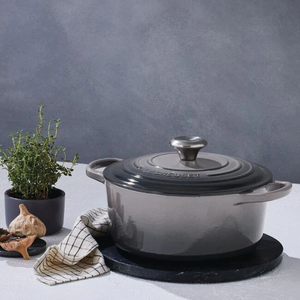 Oyster Le Creuset Dutch Oen on a trivet